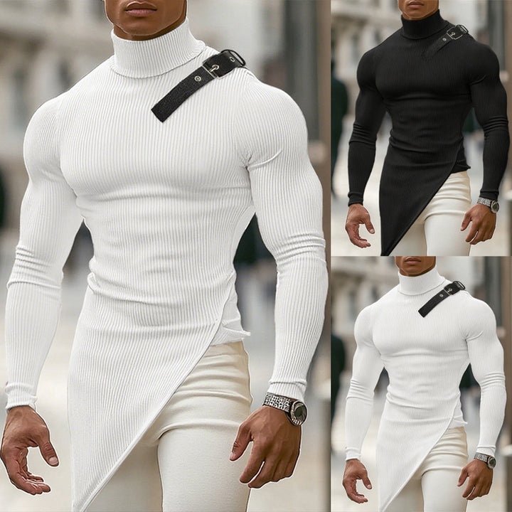 Damen asymmetrisches Longsleeve mit Stehkragen und modernem Riemen Aliams