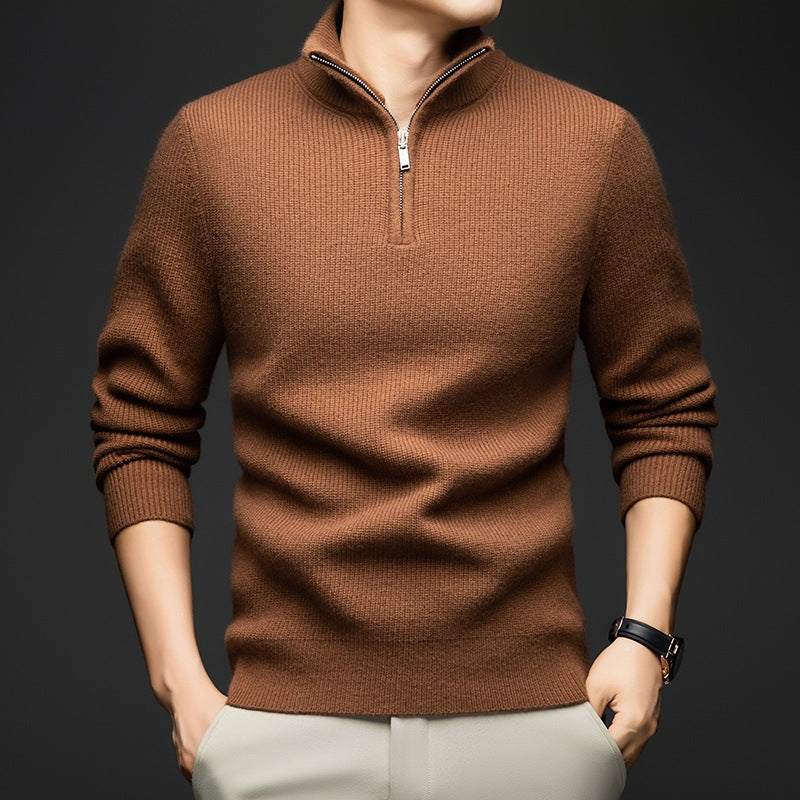 Herren eleganter Zip-Pullover aus weicher Wolle Aliams