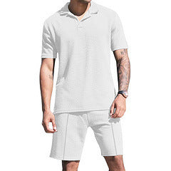Herren Freizeit Polo-Shorts-Set aus atmungsaktivem Stoff mit Struktur Aliams