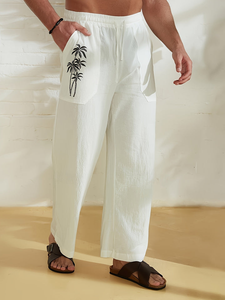 Herren entspannte Strandhose mit Palmendruck Aliams