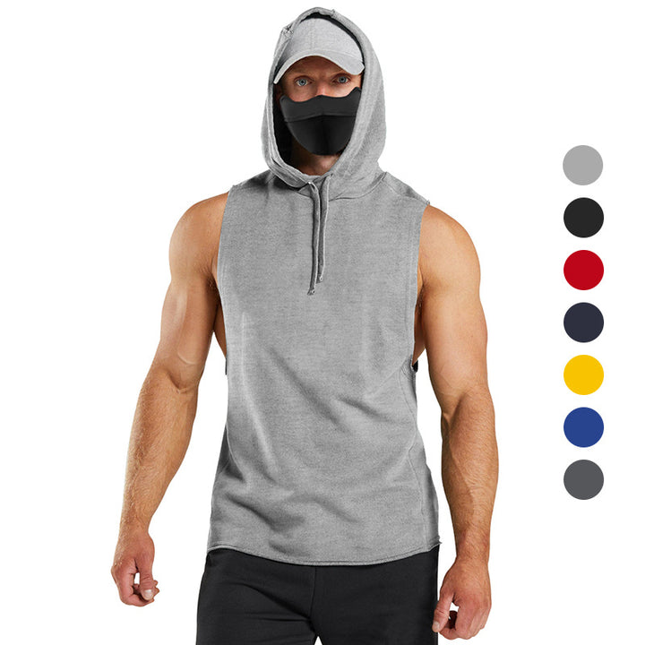 Herren ärmelloses Kapuzenshirt mit integrierter Maske und modischem Design Aliams