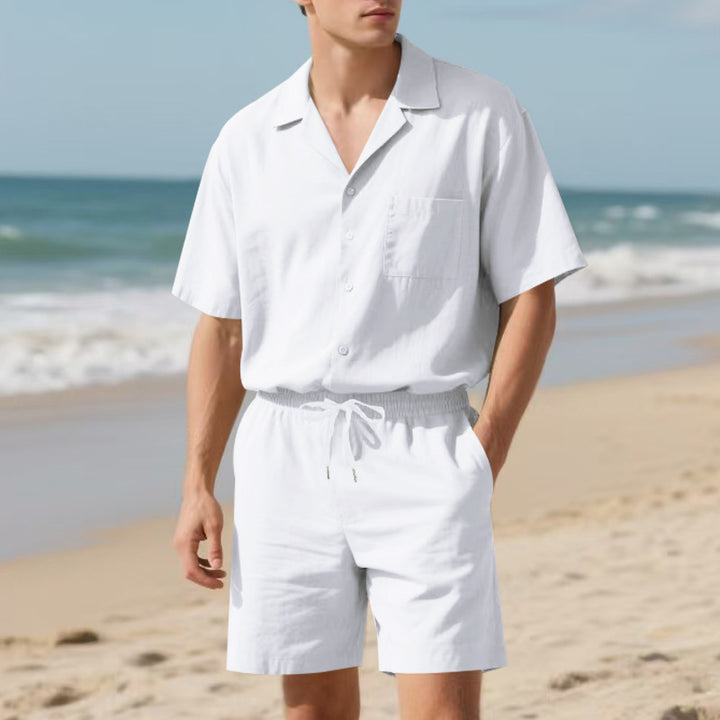 Herren elegantes Freizeit-Langarm-Shirt und Shorts-Set mit komfortablem elastischen Bund Aliams