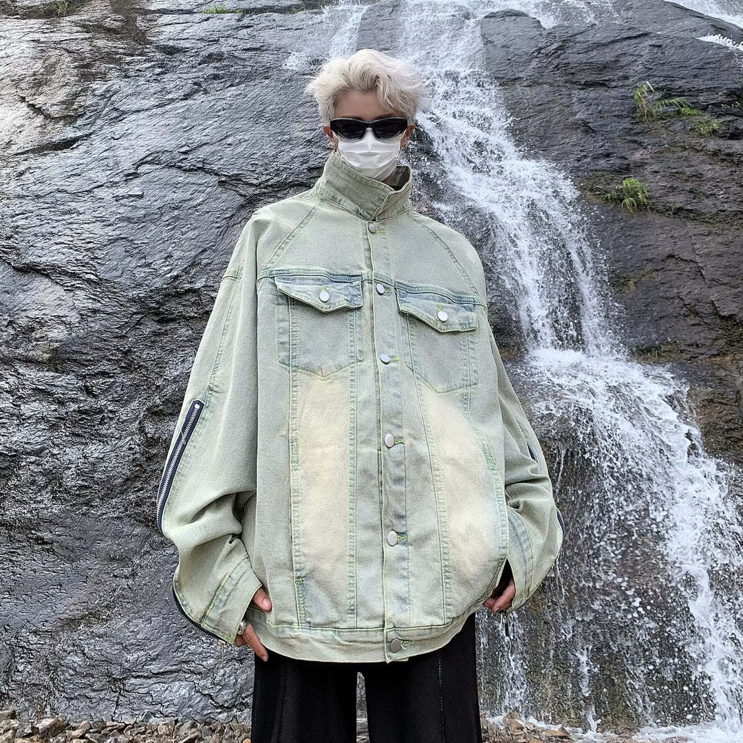 Unisex lässige Oversize-Jeansjacke mit einzigartigem Schnitt und praktischen Taschen Aliams