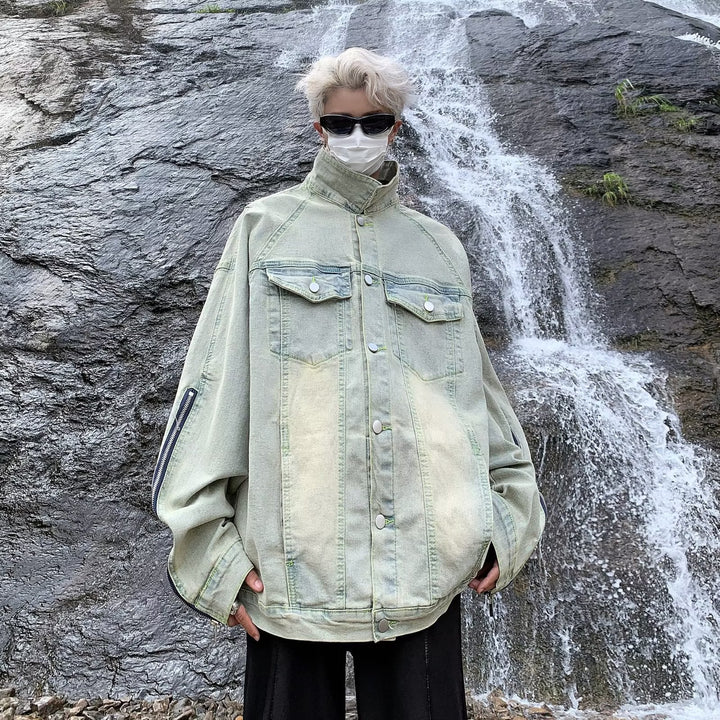 Unisex lässige Oversize-Jeansjacke mit einzigartigem Schnitt und praktischen Taschen Aliams