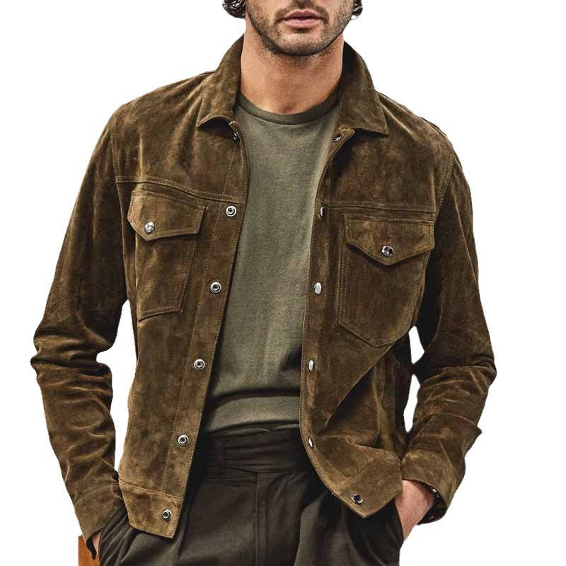 Herren elegante Wildlederjacke mit praktischen Brusttaschen Aliams