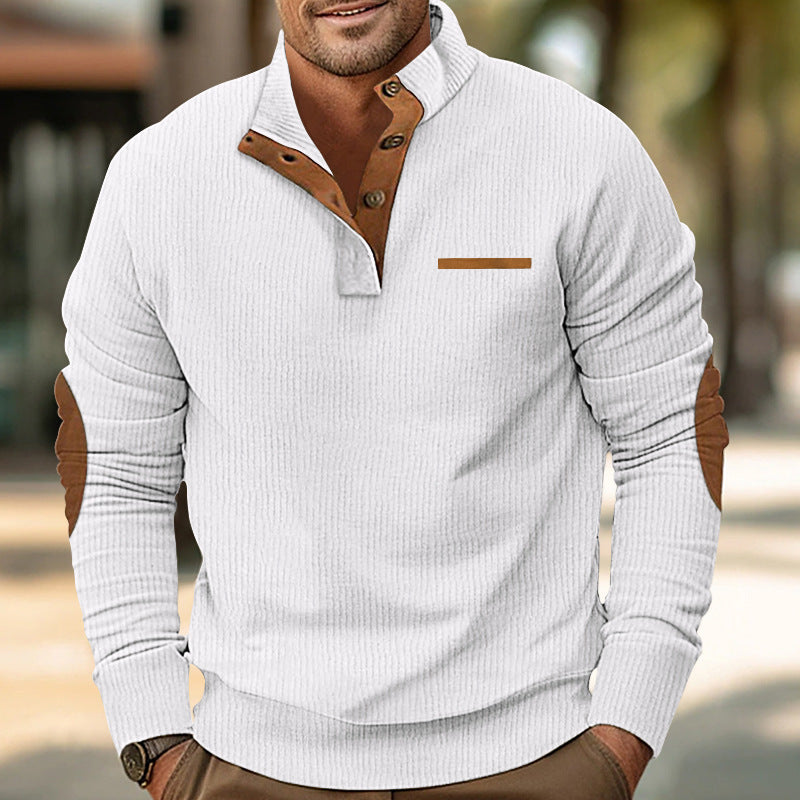 Herren Pullover mit Reißverschluss und Lederdetails Aliams