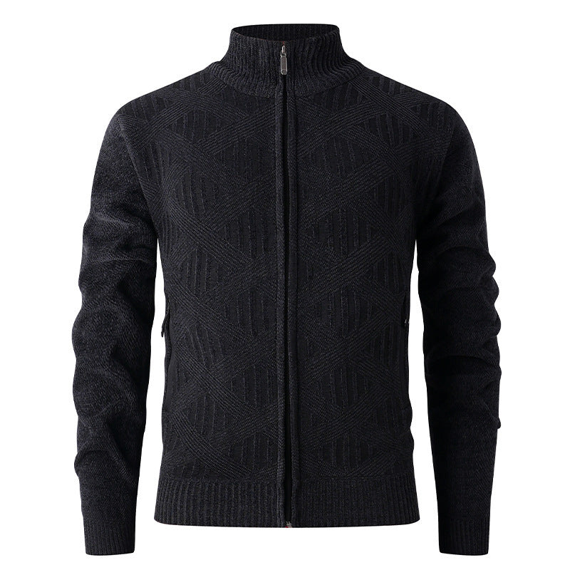Herren elegante Strickjacke mit strukturiertem Design und hohem Stehkragen Aliams