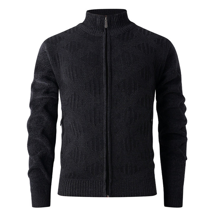 Herren elegante Strickjacke mit strukturiertem Design und hohem Stehkragen Aliams