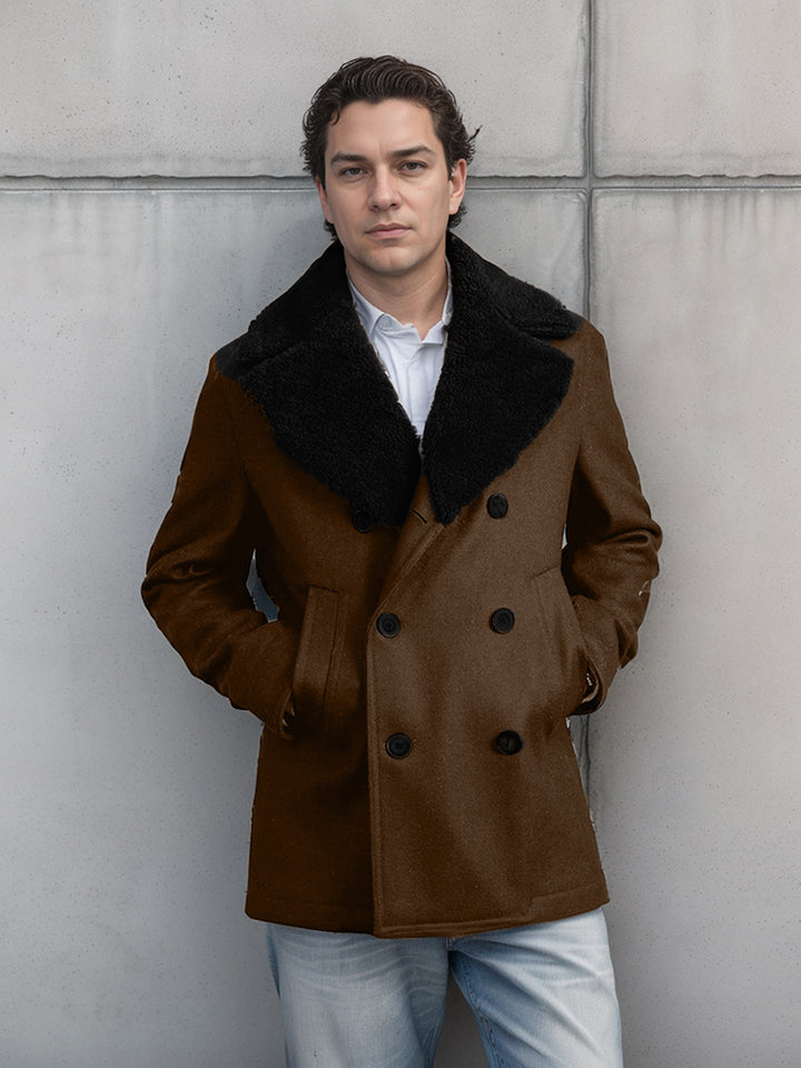 Herren eleganter Peacoat mit luxuriösem Schafsfellkragen Aliams