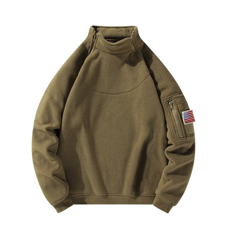 Herren Fleece-Pullover mit Stehkragen und praktischen Reißverschluss-Taschen Aliams