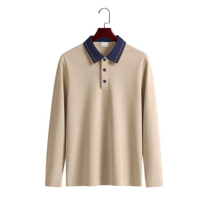 Herren Elegantes Langarm-Polohemd mit Kontrastkragen Aliams