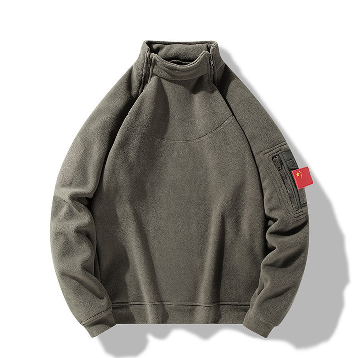 Herren Fleece-Pullover mit Stehkragen und praktischen Reißverschluss-Taschen Aliams