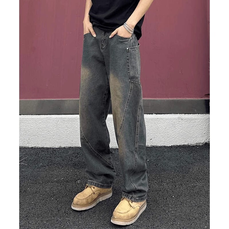 Herren weit geschnittene Jeans mit asymmetrischem Design Aliams