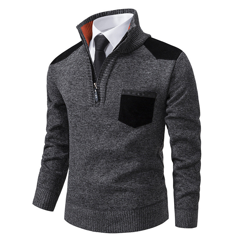 Herren eleganter Strickpullover mit Kragen und Taschen Aliams