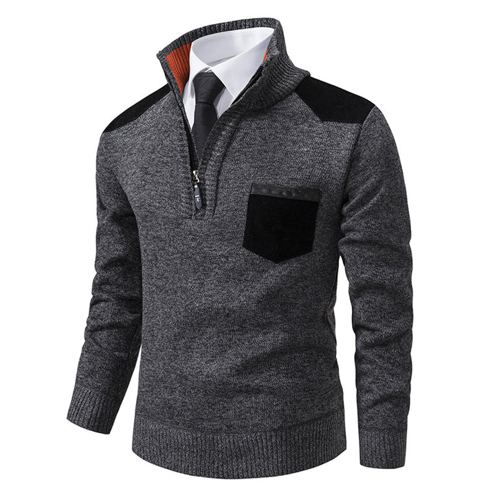 Herren eleganter Strickpullover mit Kragen und Taschen Aliams