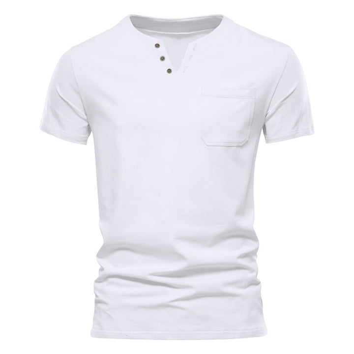 Herren Kurzarm-Henley-Shirt mit Knopfleiste und praktischer Brusttasche Aliams