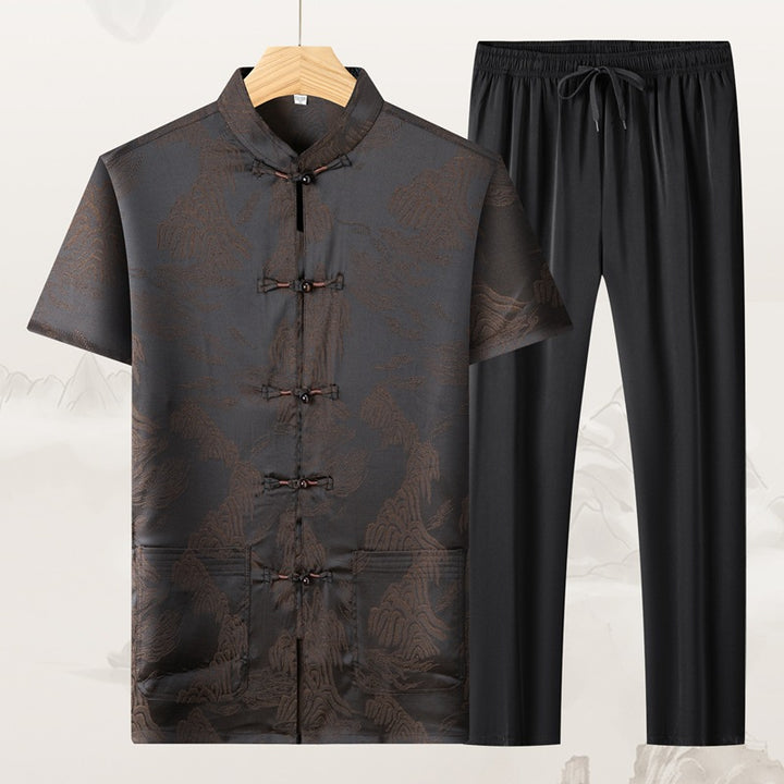 Herren Kurzarmhemd mit asiatischem Kunstmuster Aliams