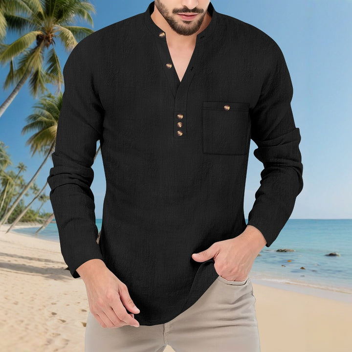 Herren Hemd im lässigen Stil mit modischem Stehkragen und eleganten Knöpfen Aliams