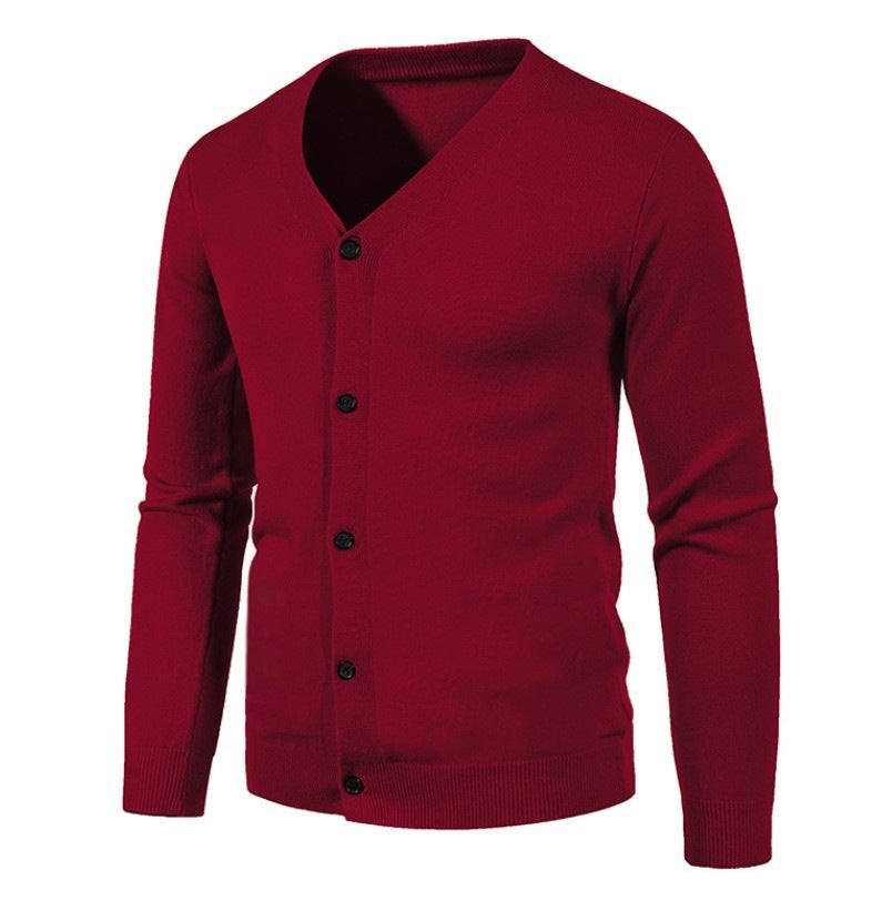 Herren stilvolle Strickjacke mit tiefem V-Ausschnitt und Knopfleiste Aliams