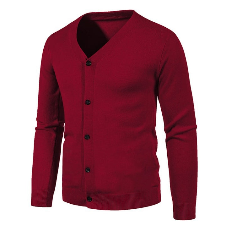 Herren stilvolle Strickjacke mit tiefem V-Ausschnitt und Knopfleiste Aliams