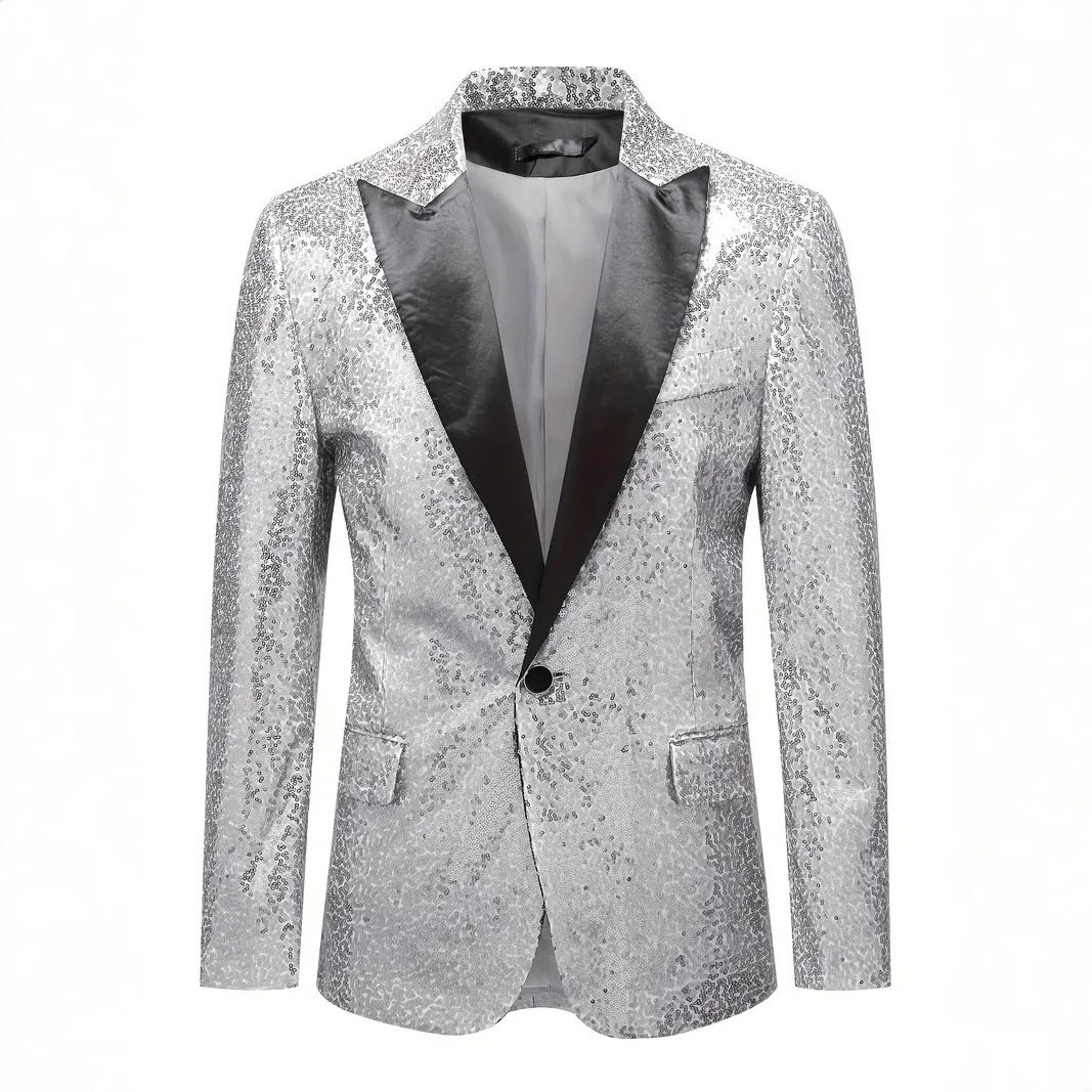 Herren festlicher Paillettenblazer mit schwarzem Revers Aliams