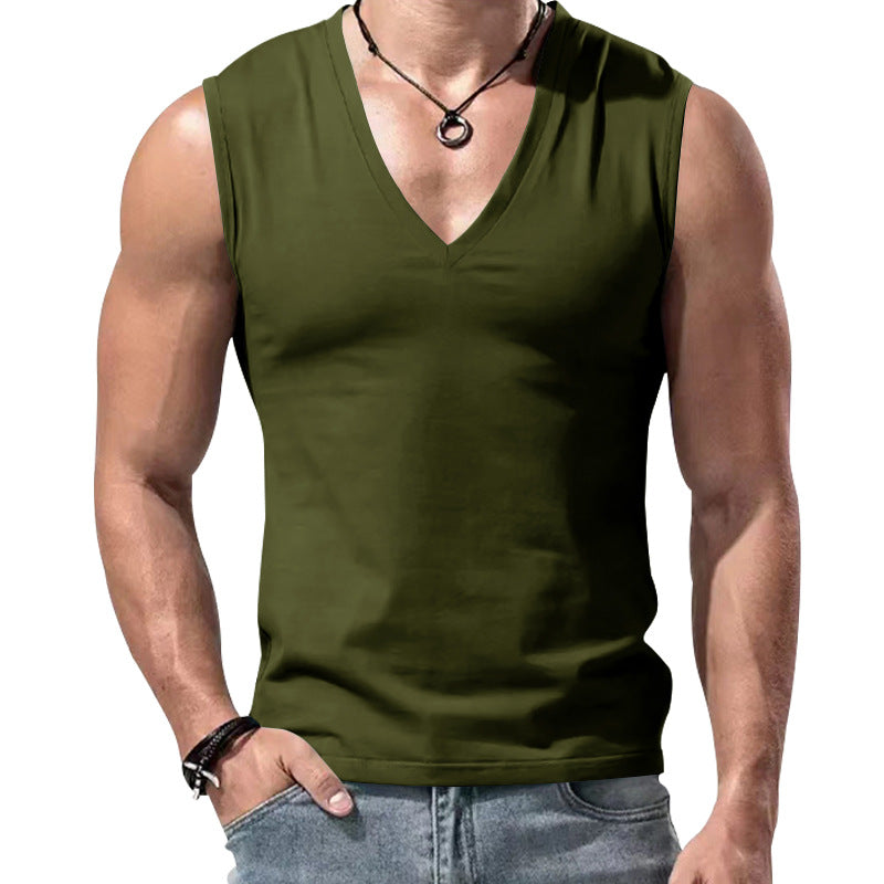 Herren ärmelloses V-Ausschnitt-T-Shirt aus weichem Baumwollmix Aliams