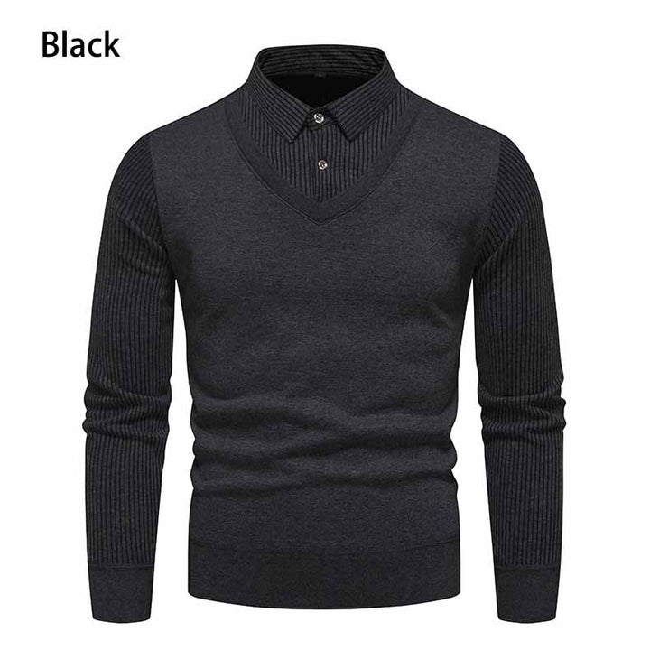 Herren V-Ausschnitt Pullover mit Hemdkragen Aliams