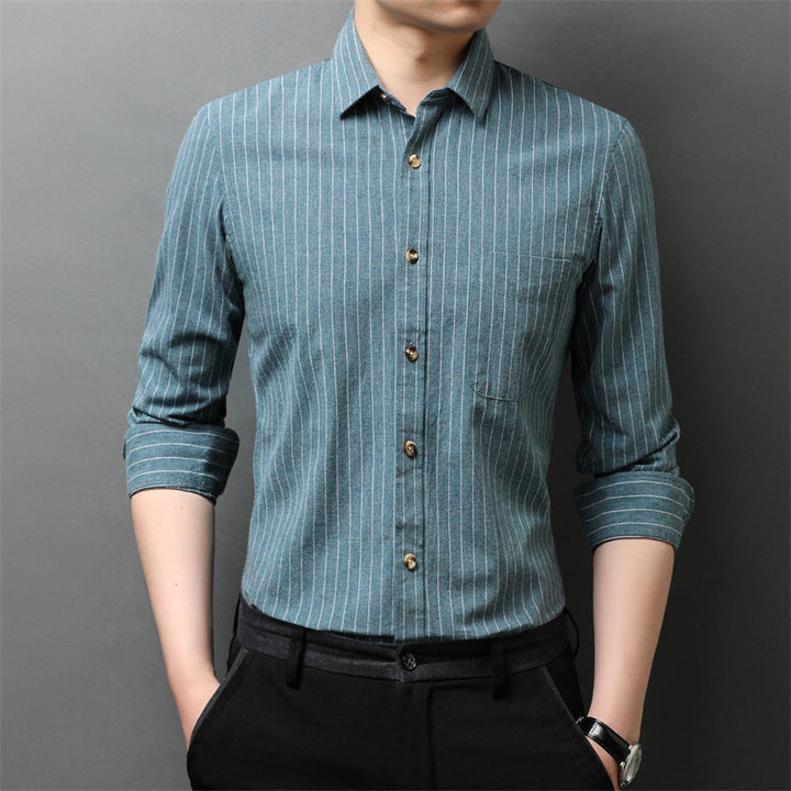 Herren elegantes langärmliges Hemd mit feinem Streifenmuster Aliams