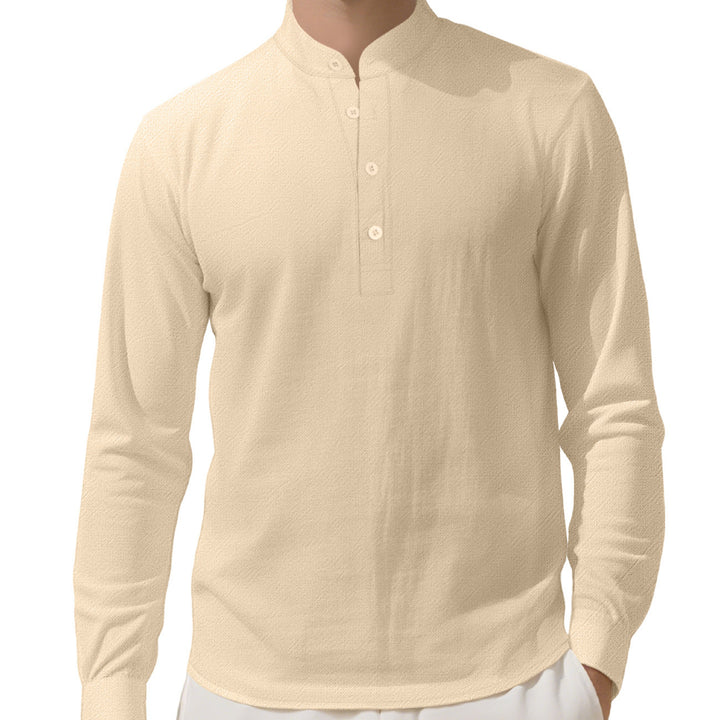 Herren Elegantes Langarmhemd mit Stehkragen und Knopfleiste Aliams