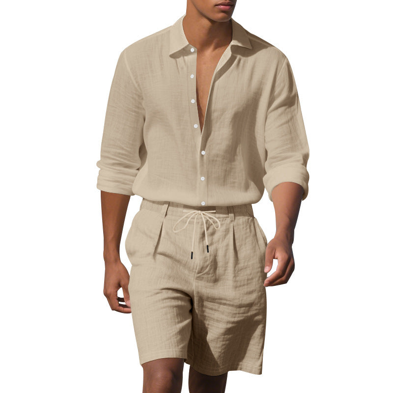 Herren Elegantes Langarmhemd und Shorts Set mit atmungsaktiven Materialien Aliams