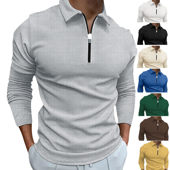 Herren strukturiertes Langarmshirt mit Reißverschluss und Stehkragen Aliams