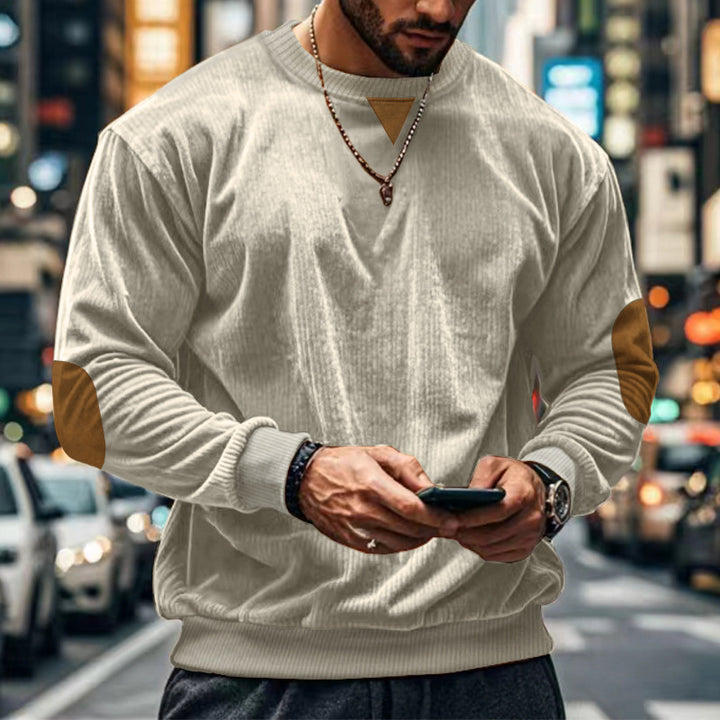 Herren gemütlicher Rundhals Pullover mit Ellbogenpatches Aliams