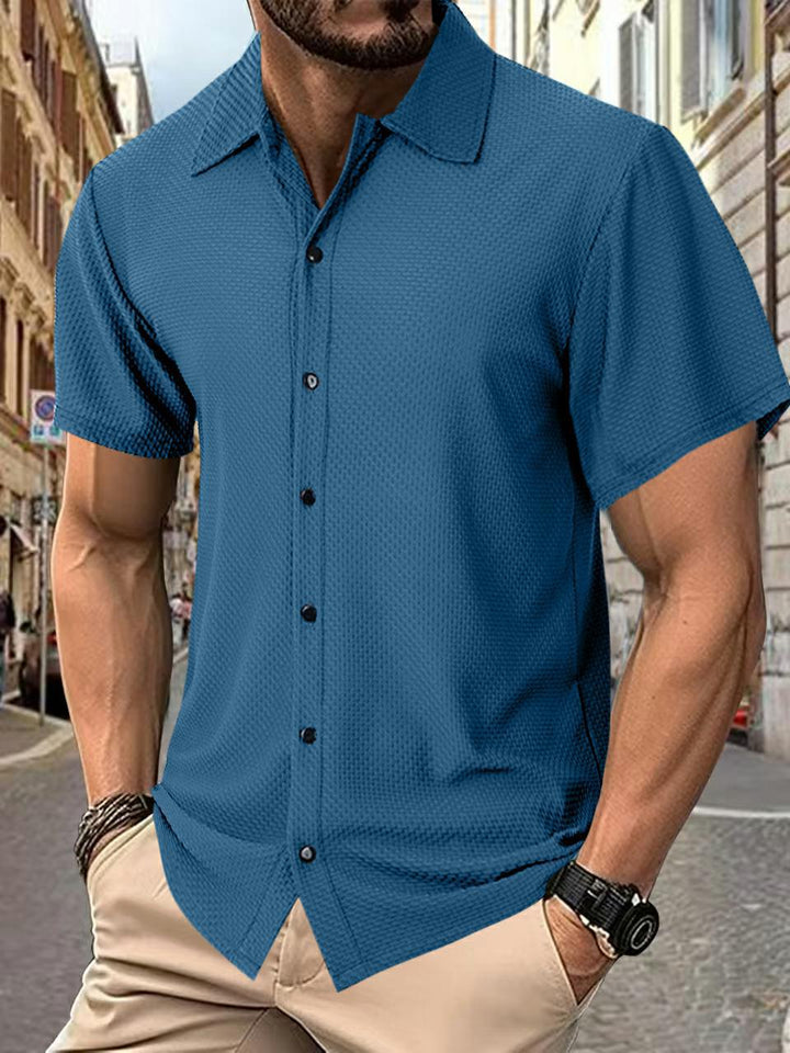 Herren Kurzarm-Hemd mit strukturiertem Muster und dezentem Kragen Aliams