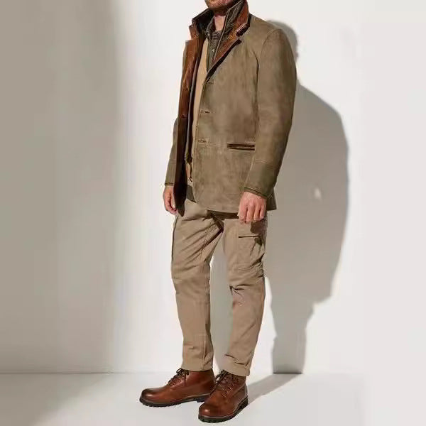 Herren stilvolle Wildlederjacke mit Kontrastkragen und praktischen Taschen Aliams