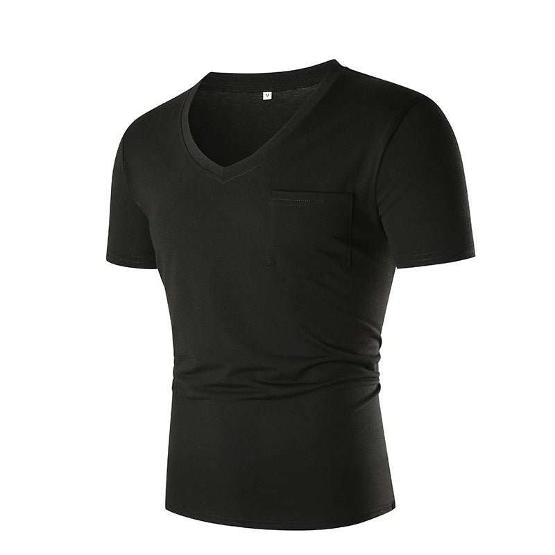 Herren V-Ausschnitt T-Shirt mit Brusttasche und figurbetonter Passform Aliams