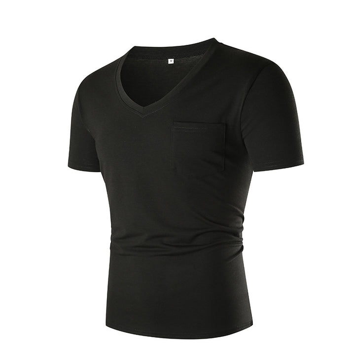 Herren V-Ausschnitt T-Shirt mit Brusttasche und figurbetonter Passform Aliams