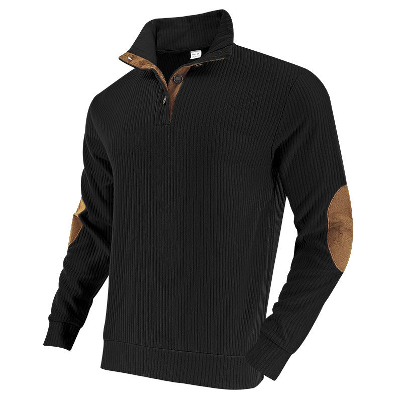 Herren Strickpullover mit modernem Stehkragen und kontrastierenden Lederdetails Aliams
