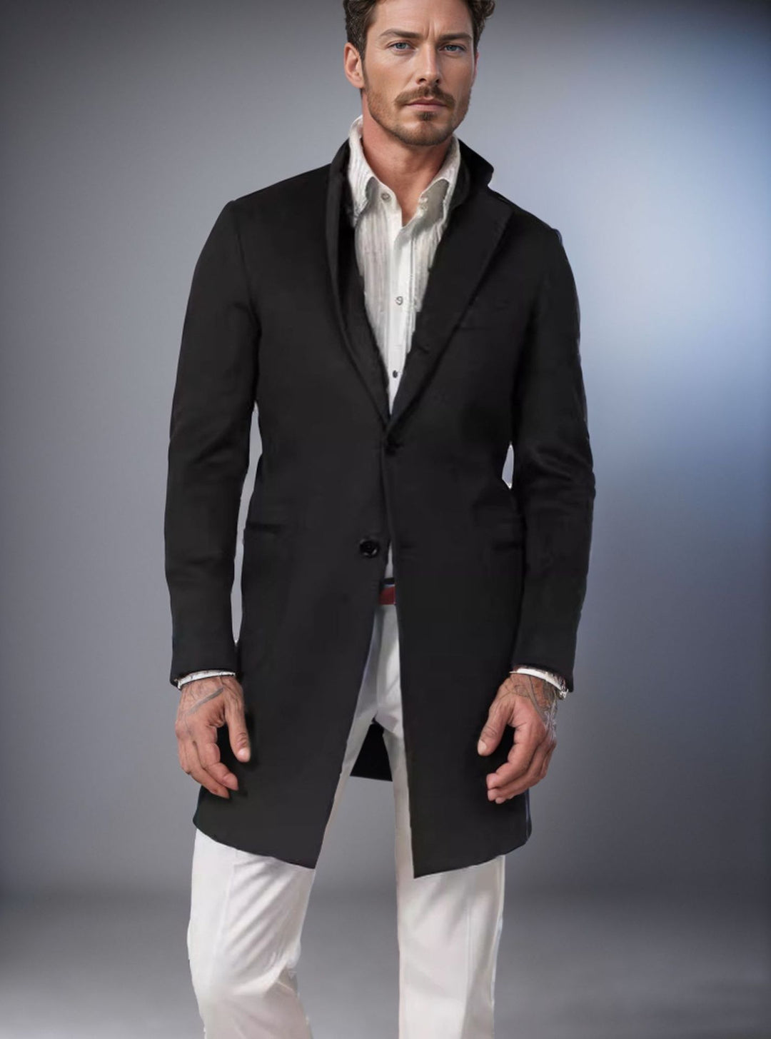 Herren eleganter Langmantel aus weichem Stoff Aliams