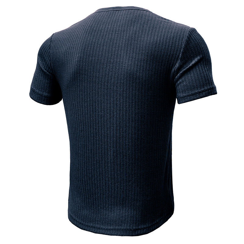 Herren Kurzarm-Henley Shirt mit strukturierter Oberfläche Aliams