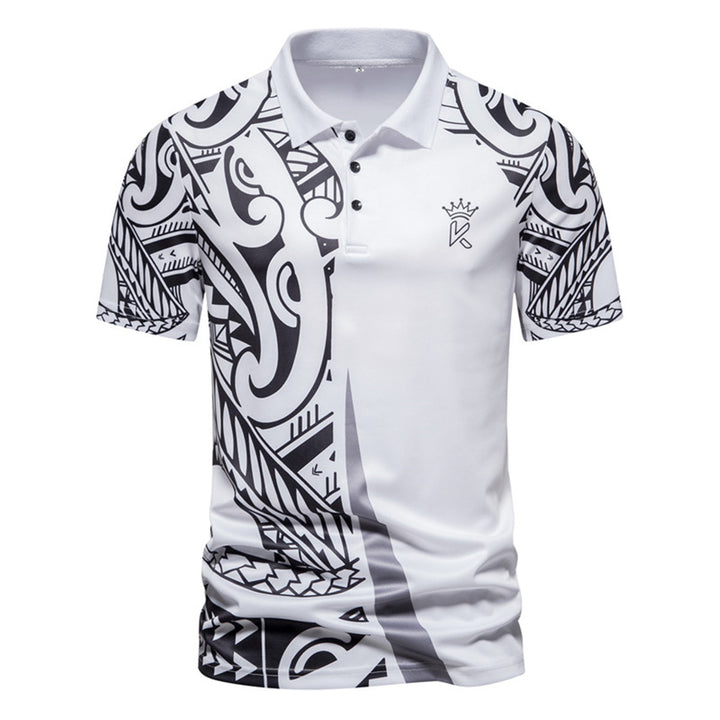 Herren Poloshirt mit modernem tribal Design und atmungsaktiver Funktionalität Aliams