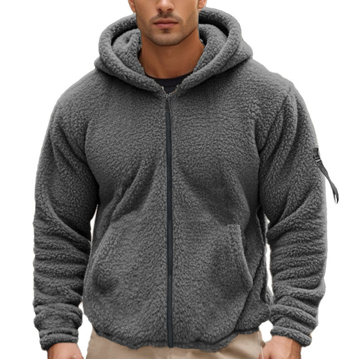 Herren Fleecejacke mit integrierter Kapuze und praktischen Reißverschlusstaschen Aliams
