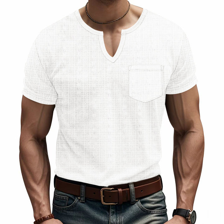 Herren Kurzarm-Henley-T-Shirt mit modernem V-Ausschnitt und praktischer Brusttasche Aliams