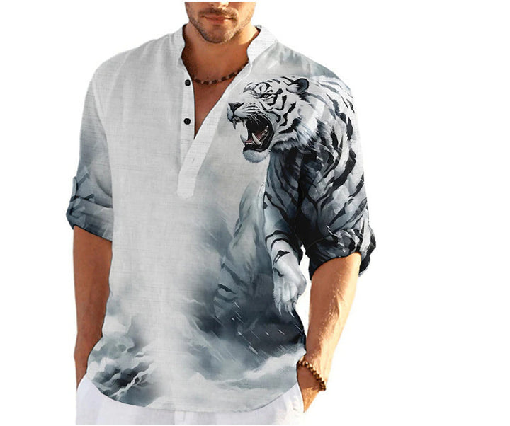 Herren Kurzarm-Hemd mit einzigartigem Wolfsmotiv Aliams