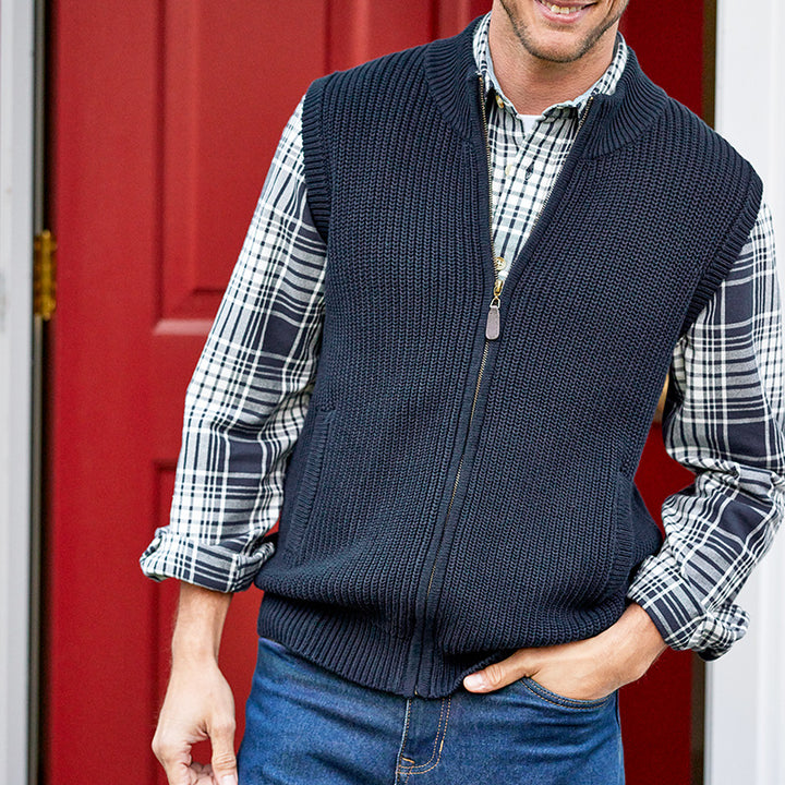 Herren grob gestrickte Weste mit Reißverschluss Aliams