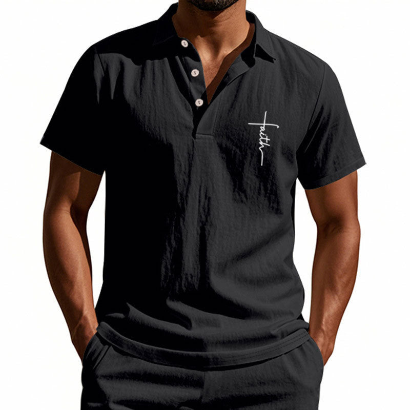 Herren Kurzarm-Poloshirt mit edlem Knopfdesign und dezentem Muster Aliams