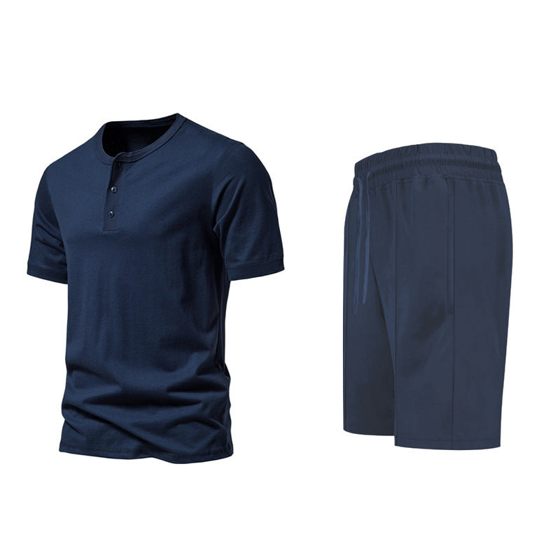 Herren sportliches Freizeitset mit knöpfbarem Oberteil und bequemen Shorts Aliams