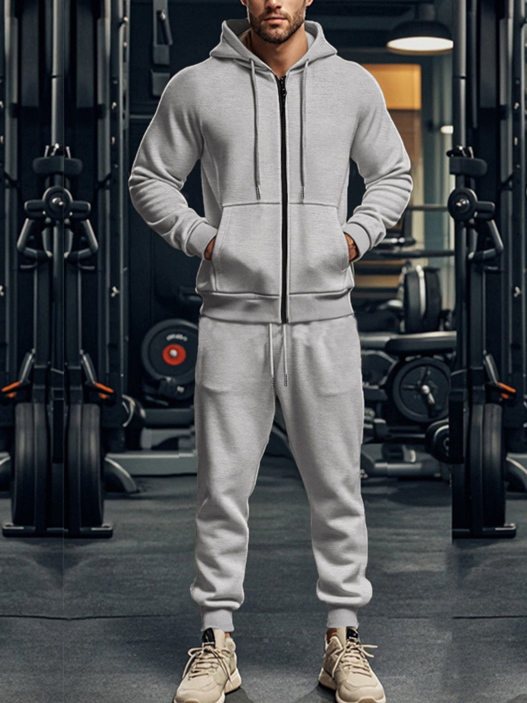 Herren sportliches Hoodie- und Jogginghose-Set mit durchgehendem Reißverschluss und elastischem Bund Aliams