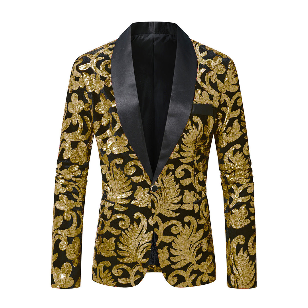 Herren Funkelnder Pailletten-Blazer mit floralem Design Aliams