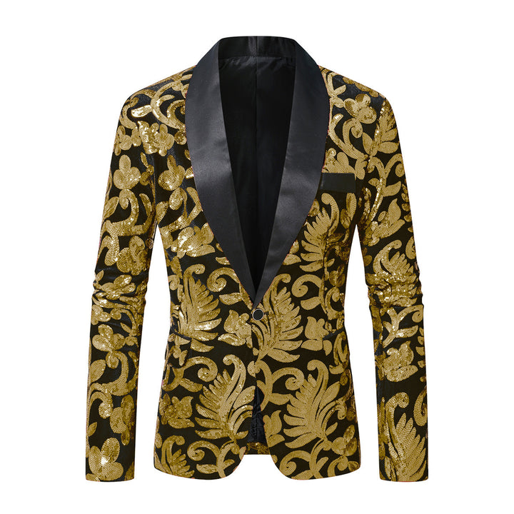 Herren Glitzernder Paillettenblazer mit floralem Design Aliams