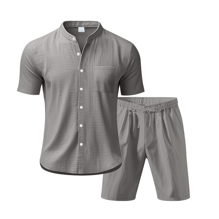 Herren Freizeit Outfit mit kurzärmligem Button-Down-Hemd und elastischen Shorts Aliams